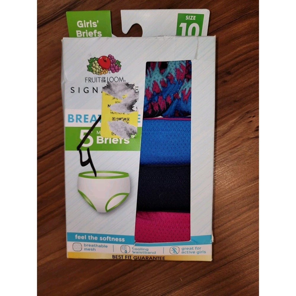 Fruit of the Loom Girls Signature Breathe Briefs 4 Pack Size 10 Underwear